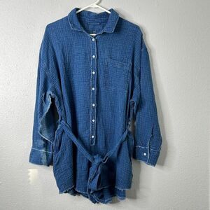 Aerie Womens Romper Button Front Belted Blue NWT Medium